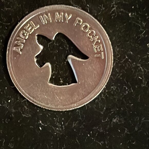 1” silver tone round coin w/Angel shape cut out “Angel in my pocket” - Picture 8 of 12